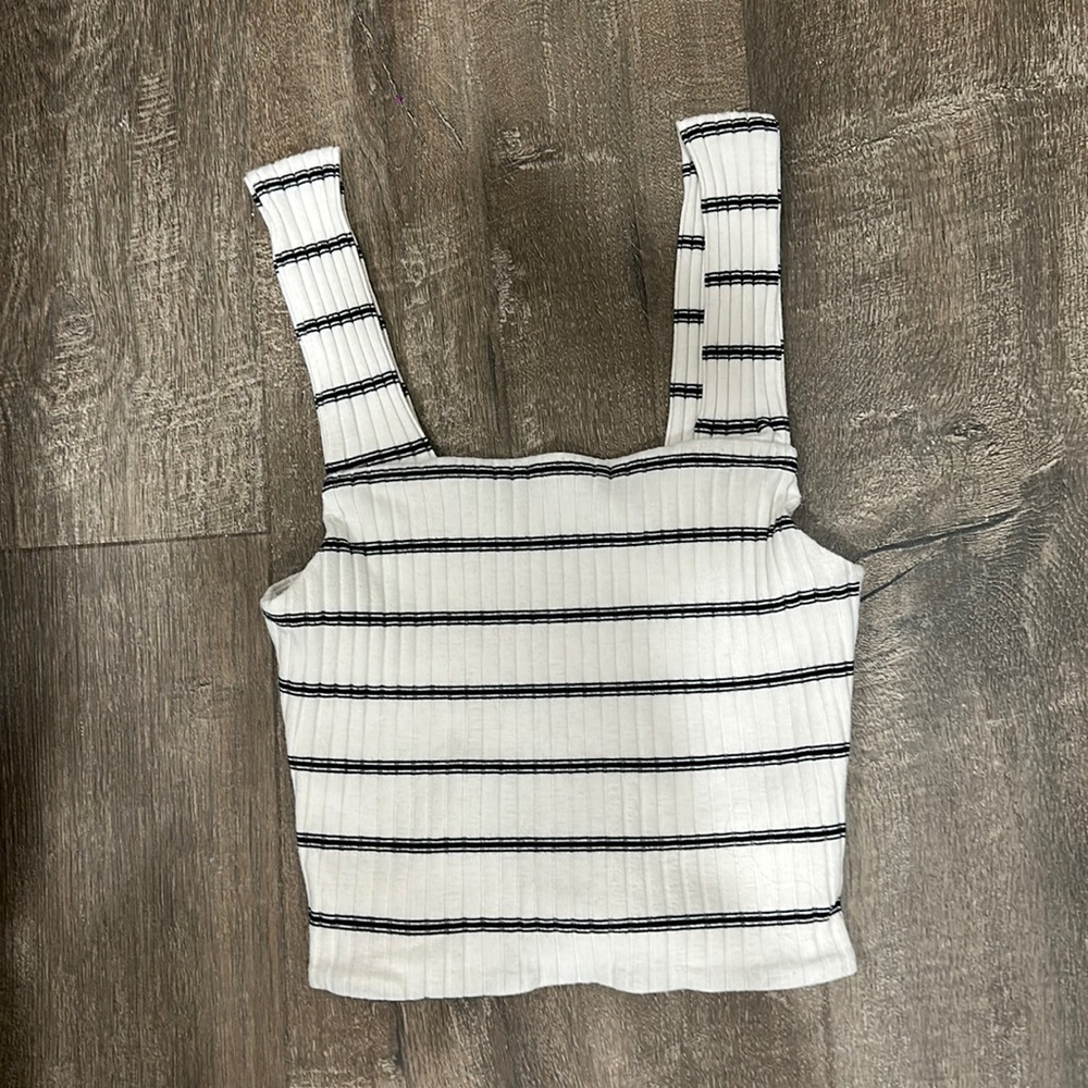 American Eagle Outfitters white with black stripes Crop Tank Top Size Small